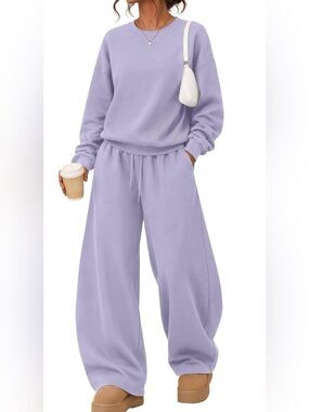 Huukeay Women Two Piece Sweat Set Light Purple Size Small